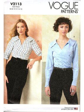 Vogue V2113 Misses 8 to 16 Fitted V-Neck Tops Uncut Sewing Pattern